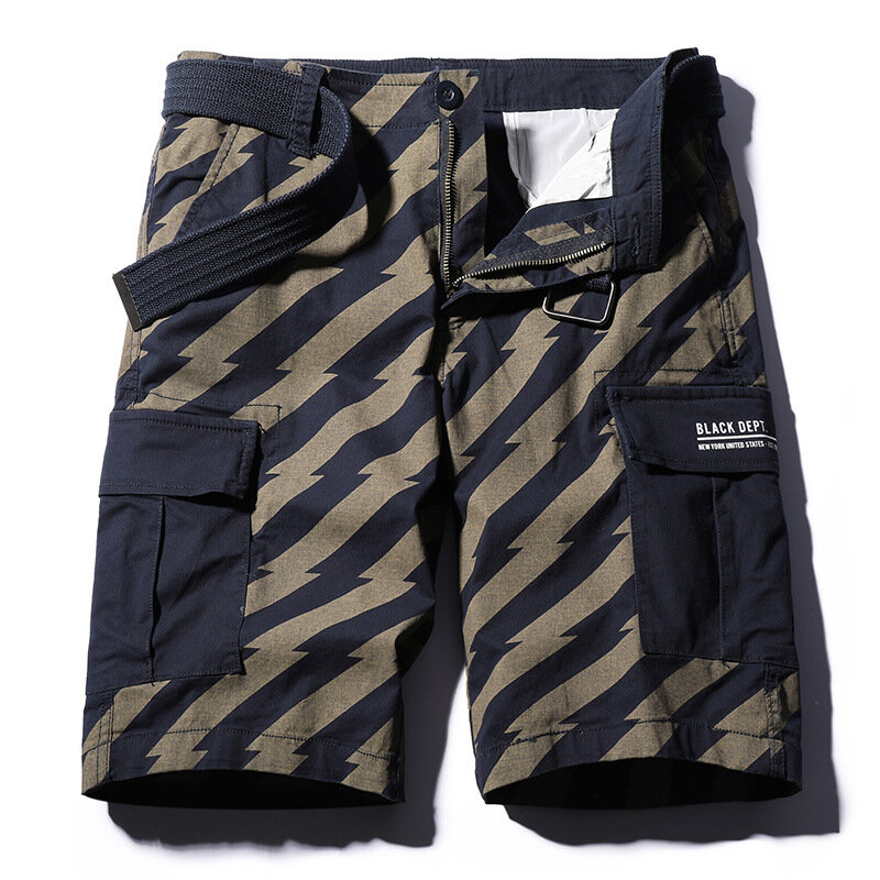 Pantaloncini Cargo da uomo estivi moda maschile Design a righe tasche Multiple pantaloncini da esterno