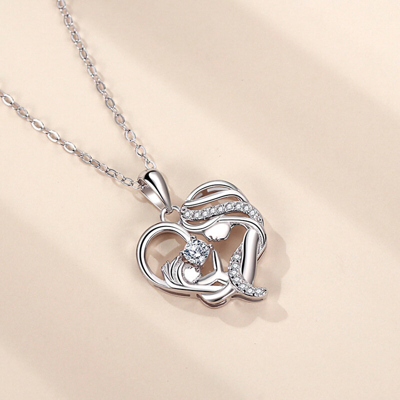 Collar con colgante de corazón de plata 925 auténtica, cadena ajustable de 45cm, joyería para el día de la madre, Regalo para mamá