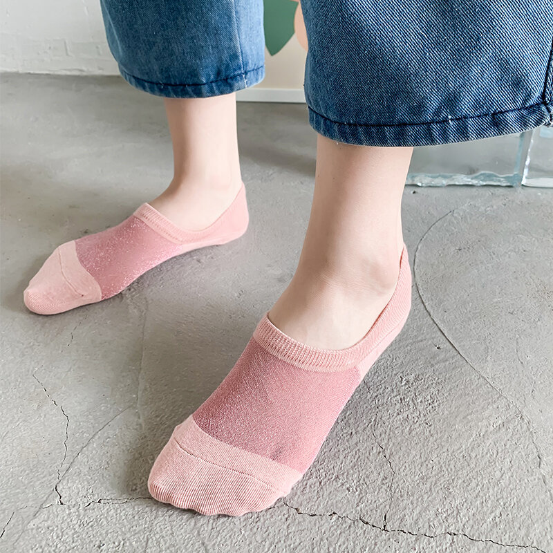 5 Pairs Women Boat Socks Harajuku Casual Funny Summer Breathable Solid Color Thin Invisible Socks Female Cute Cotton Ankle Socks