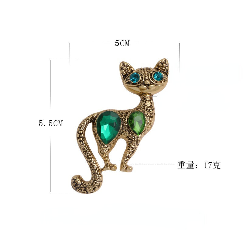 Vintage Kristall Katze Broschen Pin Frauen Mom Kragen Pins Corsage Doppel Tier Kätzchen Abzeichen Schmuck Zubehör