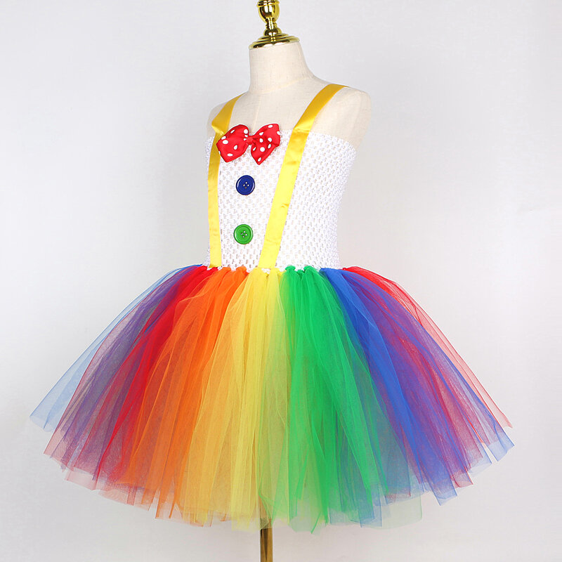 Costume de Clown LYus Arc-en-Ciel pour Fille, Robe Tutu de Joker Amusante, Tenue de ixd'Anniversaire et de Carnaval, Vêtements pour Enfants