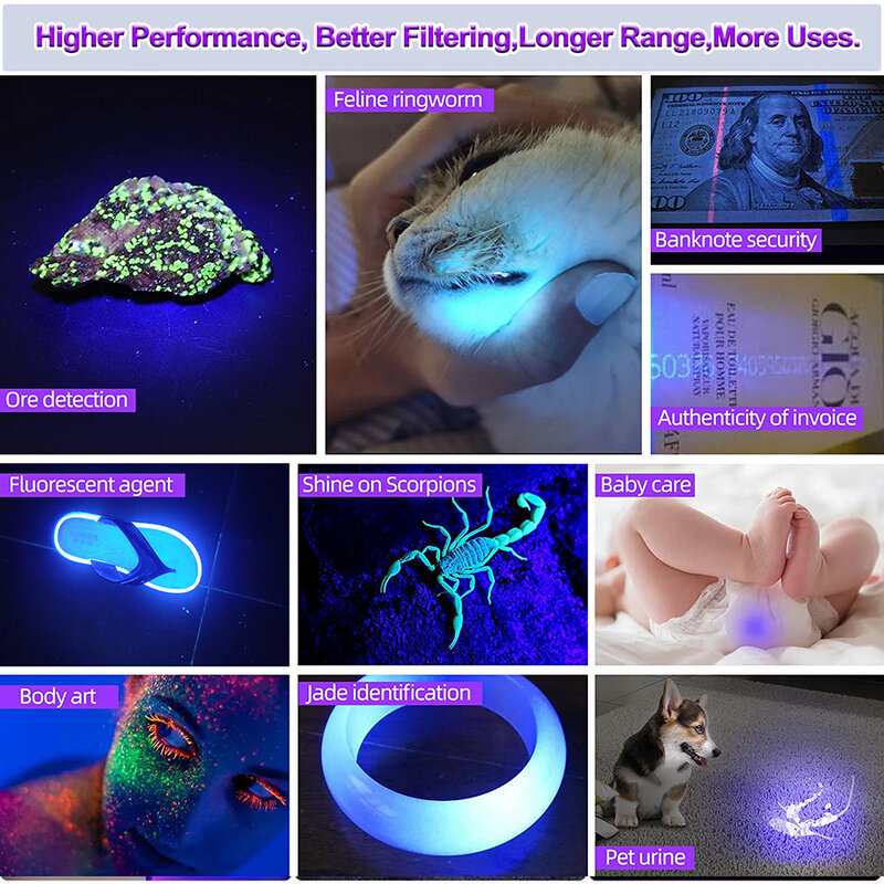 Potężna, latarka UV bateria fluorescencyjna do wykrywania zanieczyszczeń olejami fluorescencyjnymi latarka czarna lampa Scorpion Pet detektor moczu