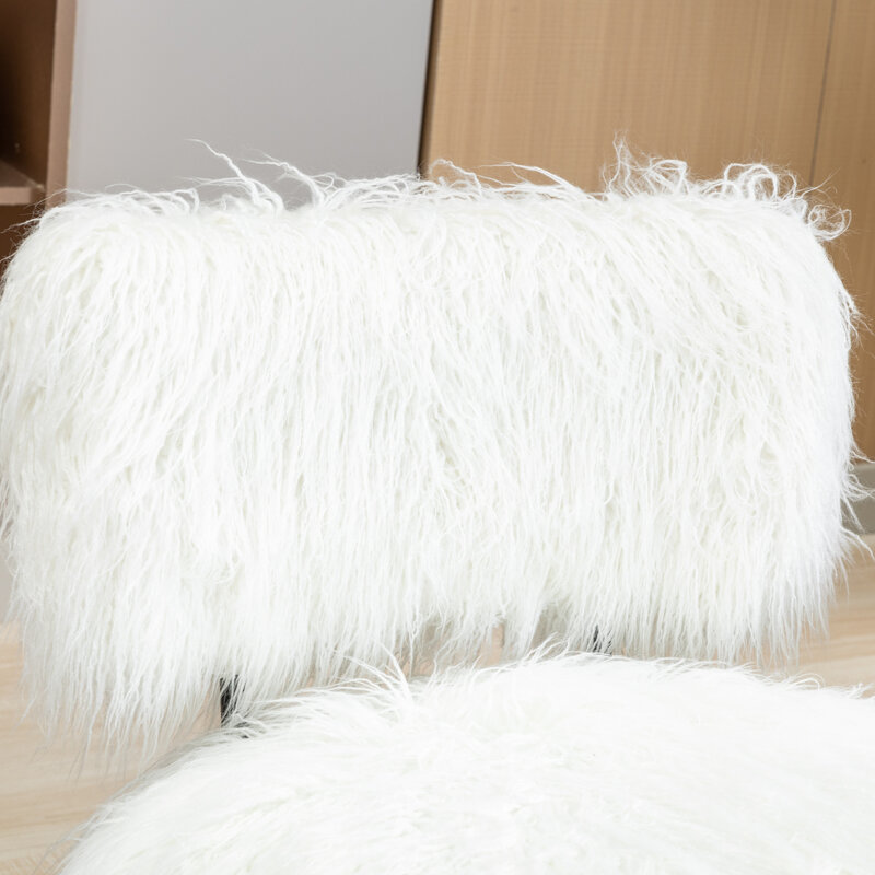 Fluffy and Cozy 25.2'' Wide Ivory Faux Fur Plush Accent Chair with Ottoman for Living Room and Bedroom, Comfortable Mid Century 