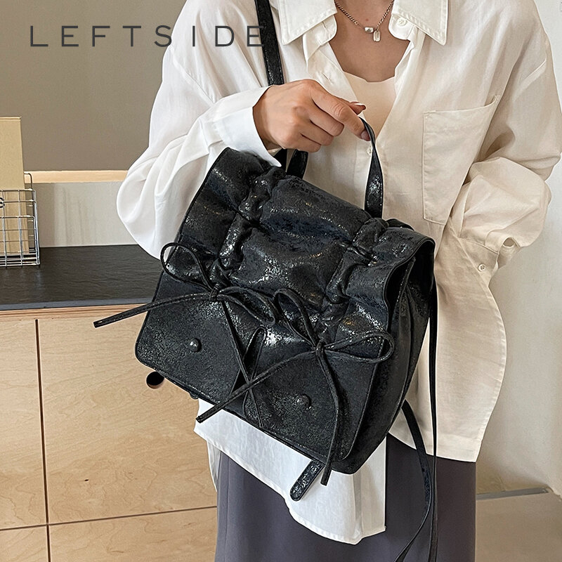 Женские маленькие рюкзаки из искусственной кожи с бантом, летний модный однотонный рюкзак в Корейском стиле Y2K, женские Серебристые рюкзаки, 2024