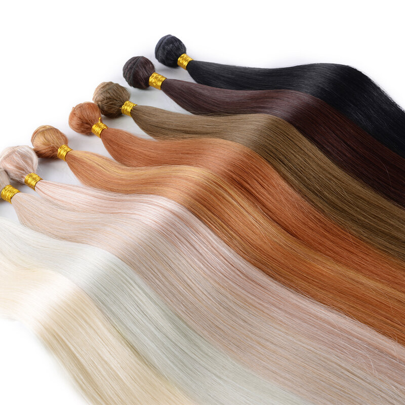 Estensioni dei capelli lisci dell'osso 24 pollici capelli sintetici fasci di capelli lisci lunghi fibra resistente al calore capelli Cosplay biondo marrone