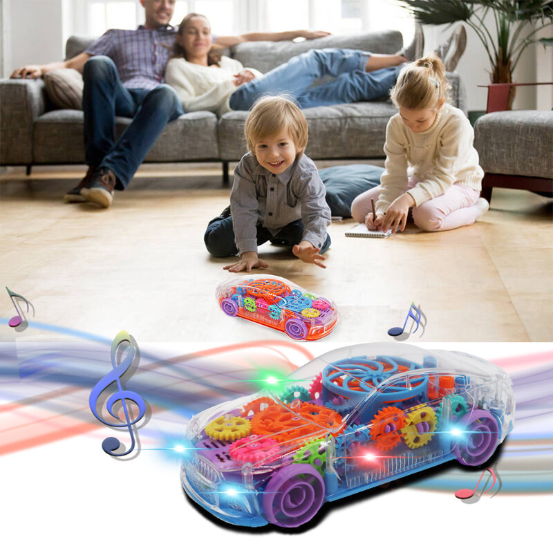 Гоночный автомобиль на батарейках, прозрачный автомобиль, универсальная электрическая шестерня, модель автомобиля, светлый музыкальный автомобиль, игрушка, детские подарки для малышей