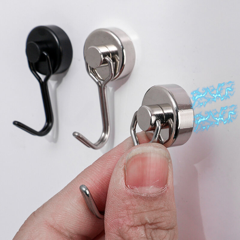 Gantungan magnetik kuat, 1/5 buah penyimpanan tugas berat rumah dapur kulkas dapat diputar kait Magnet gantungan kamar mandi