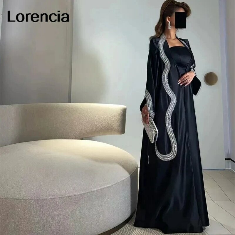 Lorencia Black Dubai Saudi Arabia Prom Dresses for Women Beaded With Wraps Long A Line Formal Occasion Evening Gowns YED10