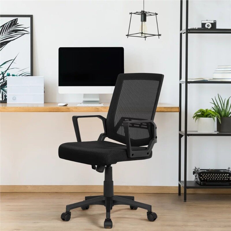 Ergonomiczne krzesło biurowe krzesło do pracy na komputerze Easyfashion Mid-tylna siatka, zestaw 2, czarny