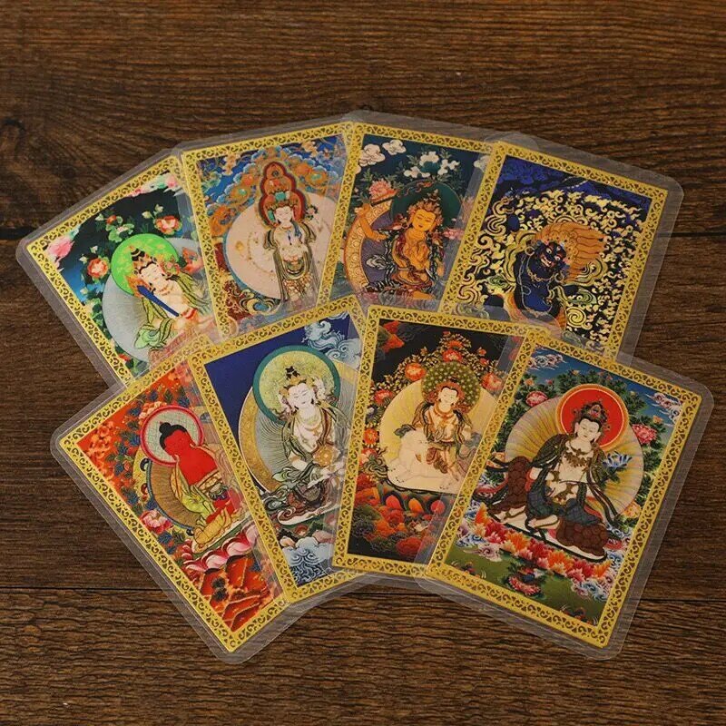 Новая тибетская окрашенная карточка из чистой меди, восемь покровителей зодиака, Золотая карточка с пластиковой карточкой, портативная медная карточка