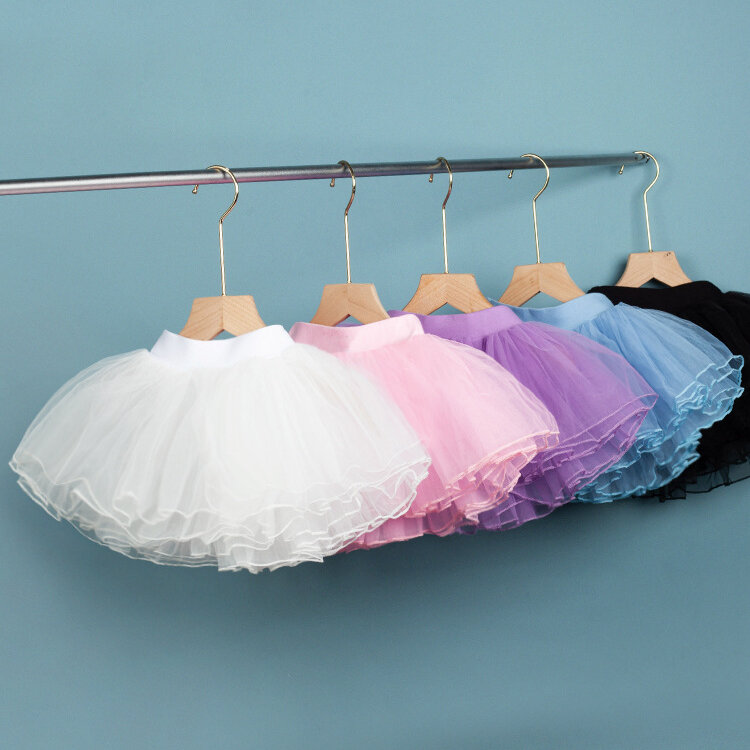 Free Shipping Girls Ballet Tutu Skirts Pink Kids Fluffy 4 layer Soft Yarn Tulle Skirts White Elastic Ballet Leotard Skirts