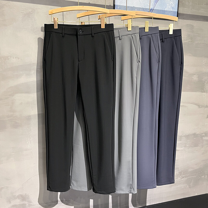 Wysokiej klasy elastyczne spodnie z drapowania dla mężczyzn 2024 jesień nowa odzież męska prosta rurka luźno dopasowane spodnie biznesowe