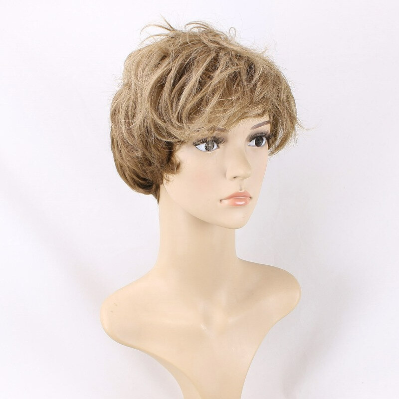 Wigs Men's Short Blonde Mixed Curly Synthetic Hair Cosplay Wigs + Free Wig Cap