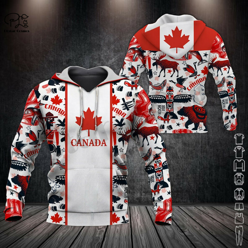 PLstarCosmos 3D print-Sudadera con capucha para hombre y mujer, prenda de vestir Unisex con estampado de bandera de Canadá, nombre personalizado, divertida, informal, con cremallera, Q-3