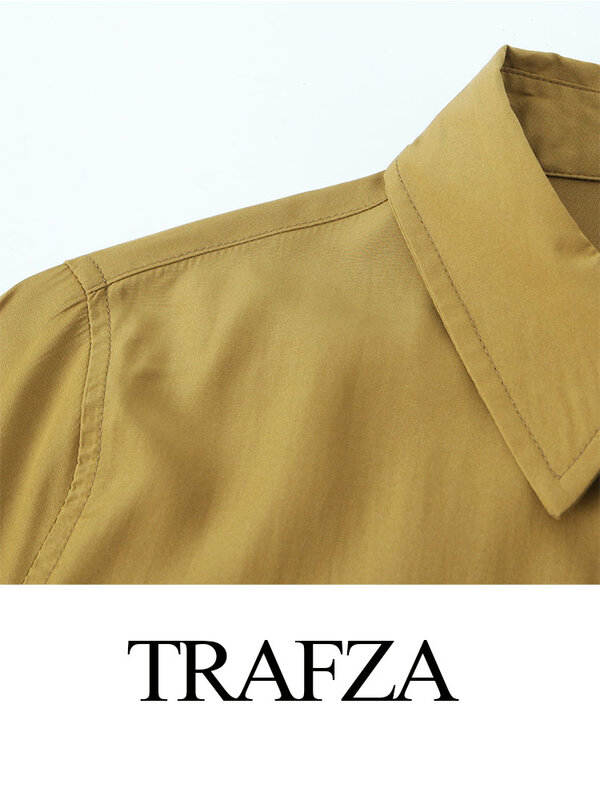 แฟชั่นสำหรับผู้หญิง Trafza ชุดสูท2ชิ้นเสื้อแขนยาวคอปกเสื้อลำลองสุดชิค + กางเกงขายาวเอวสูงสายตรง