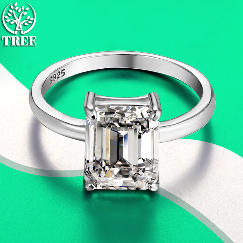 Alitree แหวนเพชรโมอิส8*10มม. D สี S925สีเงินสีทองประกายสำหรับผู้หญิงเครื่องประดับแหวนแต่งงาน