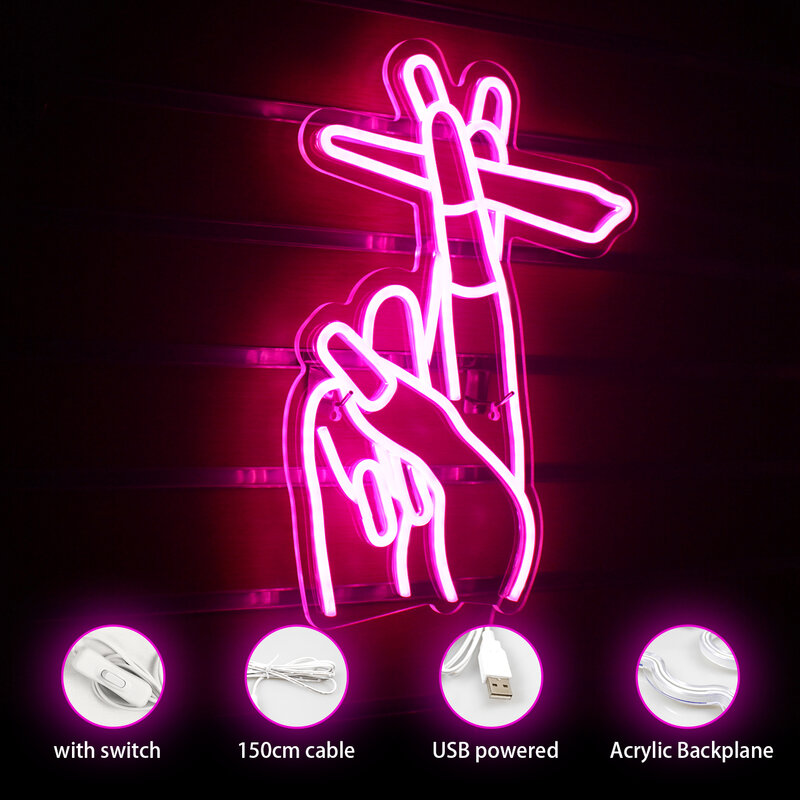Pink Gesture Neon Sign LED Room Wall Decor USB Powered Light Hanging Design personalizzato Art Lamp per Party Home Bar Club Gift