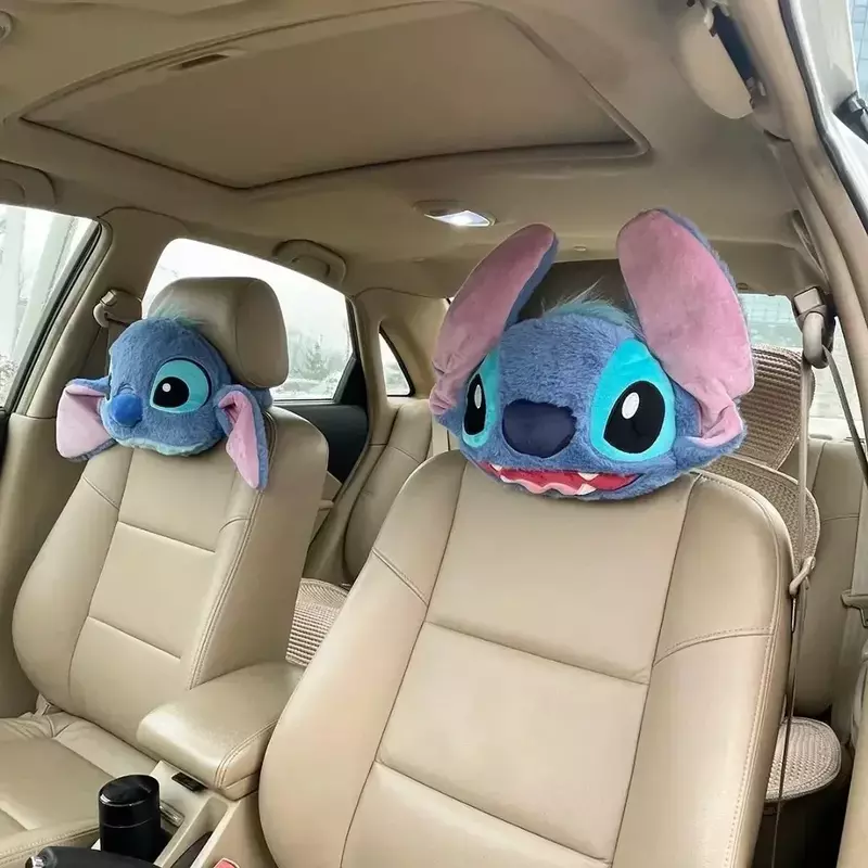 Disney Cartoon Stitch Car Headrest Neck Pillow Universal Seat Lumbar Safety Belt Cover Auto Interior Accessories Christmas Gifts