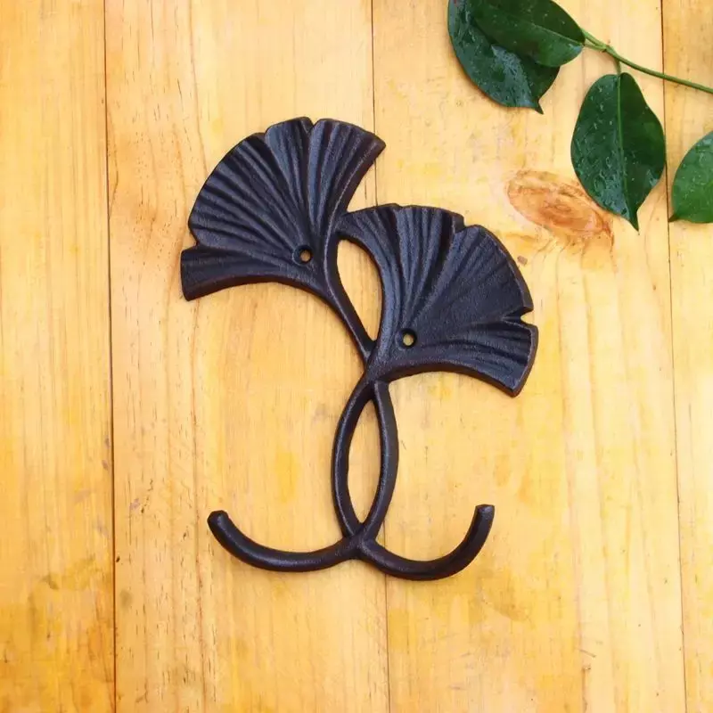 European American Pastoral Hooks for Clothes and Hats Simple and Luxurious Cast Iron Clothes Hook Ginkgo Leaf Wall Decoration