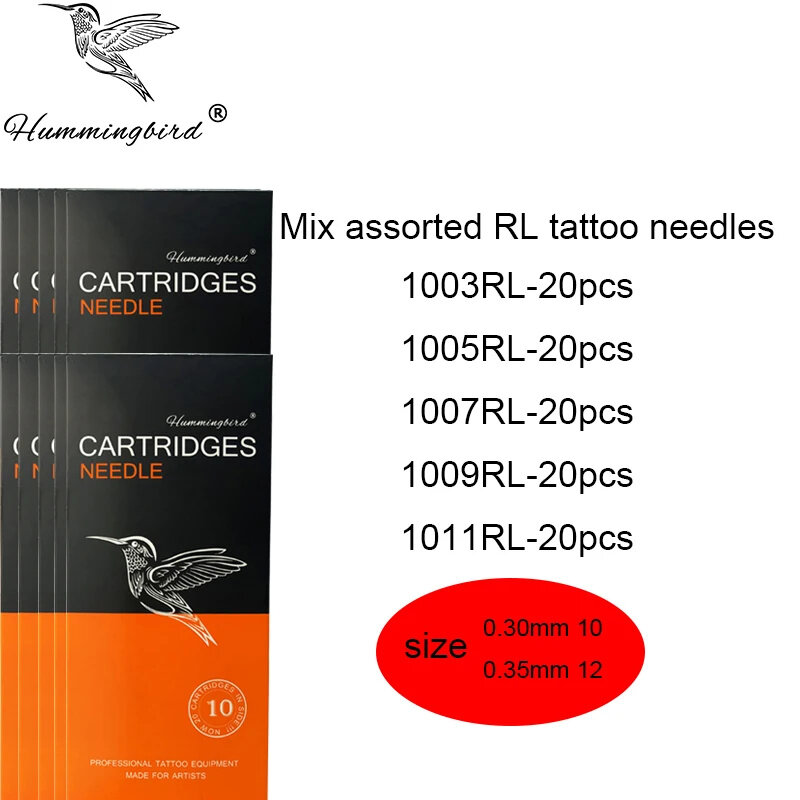 HUMMINGBIRD Disposable Sterile RL Tattoo Needle Cartridges 100Pcs Mix Safe and Precise Semi-Permanent Eyebrow Lip Makeup Needles