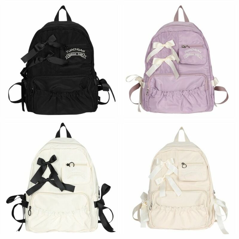Холщовый Рюкзак с бантом, креативная вместительная школьная сумка в колледжском стиле для студентов, дорожная сумка с цветами, Холщовая Сумка на плечо для подростков