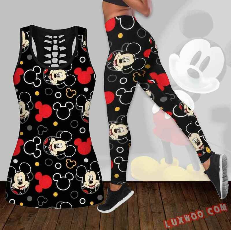 Disney Minnie damskie bezrękawnik z wcięciem legginsy damskie strój do jogi legginsy Fitness strój sportowy Disney Tank Top Legging komplet strój
