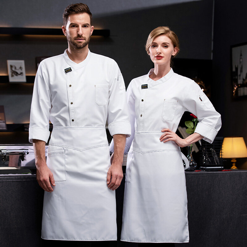 Keukenuniformen Chef-Kleding Man Lange Mouw Foodservice Restaurant Werkend Uniform Bakker Ventileren Werkkleding Vrouwen Wit