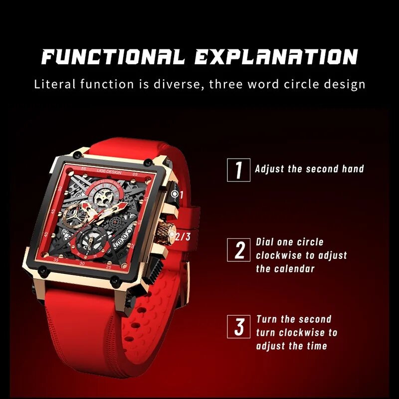 2023 Novo LIGE Relógio De Luxo Negócios Impermeável Relógio Masculino Data Luminosa Silicone Macio Quadrado Quartzo Homens Relógio reloj hombre