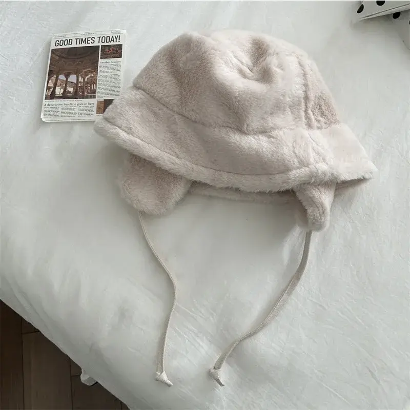 여성용 한국 귀 보호 버킷 모자, 가을 및 겨울 여행, 다목적 따뜻한 레트로 단색 봉제 모자, 남성 모자, 신상