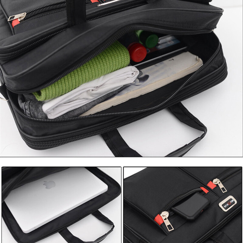 Многофункциональный портфель из ткани Оксфорд для мужчин, сумка для ноутбука 14 дюймов, многослойный офисный саквояж на плечо, деловой чемоданчик