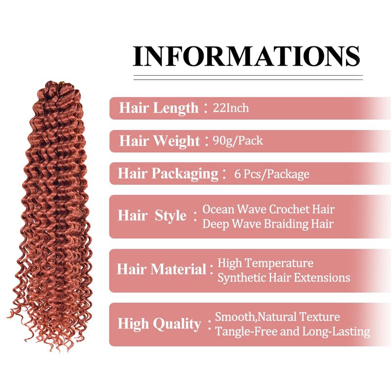 Extensões sintéticas do cabelo da onda do oceano para mulheres, tress livre, trança do crochê, cachos afro macios, cabelo profundo da onda