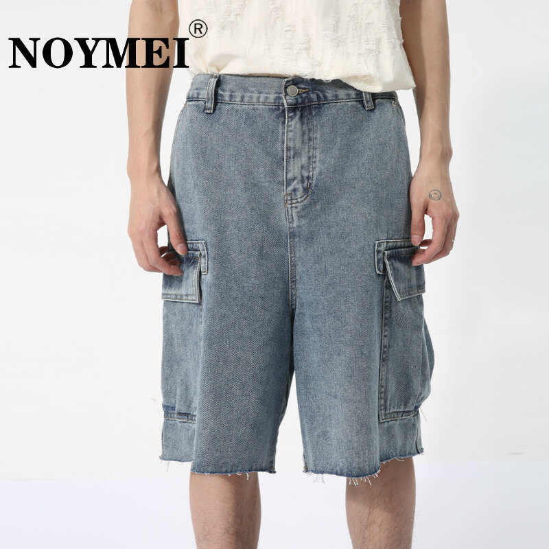 NOYMEI Cargo Pants 2024 Personalized Summer Men's Denim Shorts American Style Large Pockets Washed Fashion Solid Color WA4399