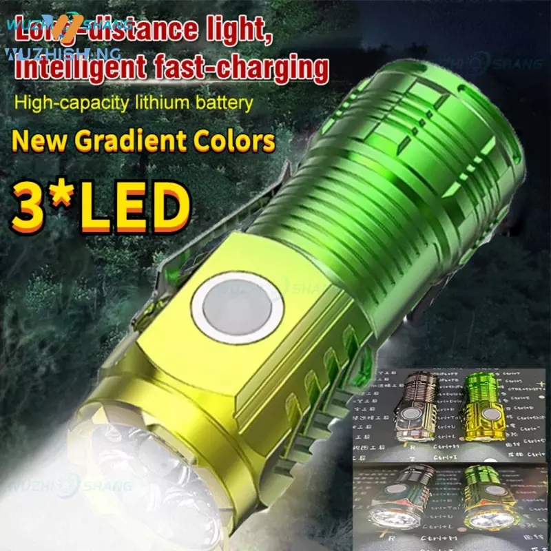 Potente Mini EDC 3 LED torcia Super Power Bright portachiavi Light torcia ricaricabile USB lanterna da campeggio con indicatore di alimentazione