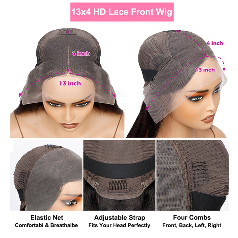 Perruque Lace Front Wig Body Wave Brésilienne Naturelle, Cheveux Humains, 13x4, 30 Pouces, Pre-Plucked, Transparent, pour Femme