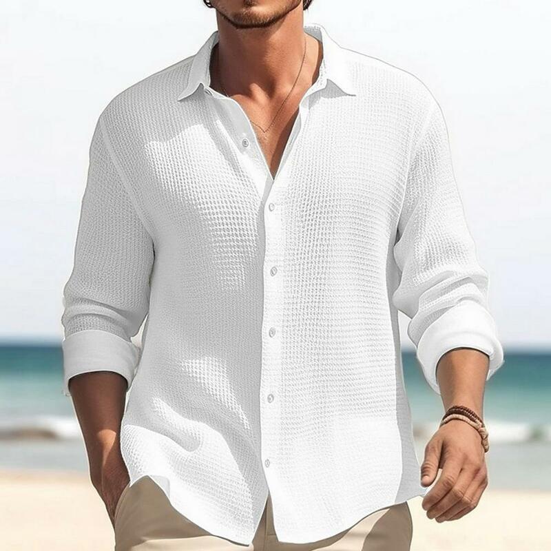 Рубашка мужская с длинным рукавом, Стильная Офисная сорочка, дышащий мягкий свободный крой, длинный рукав, для осени и весны