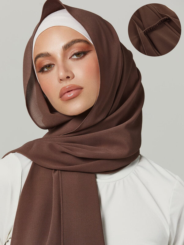 Écharpe Hijab en Mousseline de Soie pour Femme Musulmane, Turban avec Bande artificiel astique, Enveloppe Instantanée pour Sauna Islamique