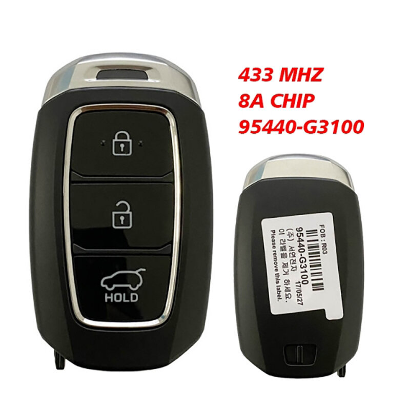 Chaveiro original para Hyundai I30, CN020213, 3 botões, controle remoto inteligente genuíno, Chip 8A, 433MHz, FCCID SYEC3F0B1608, 95440-G3100, 2018-2019