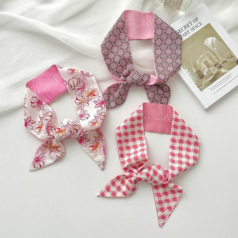 Милый розовый маленький длинный шарф, простой модный ободок с рисунком для женщин, аксессуары для украшения сумки
