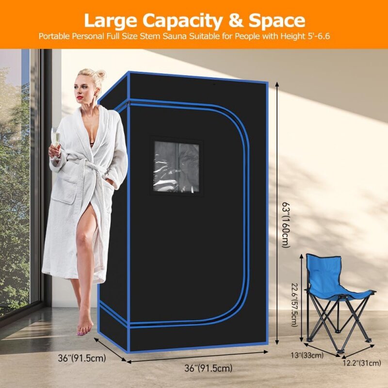 Panana-sauna de vapor portátil de tamaño completo, caja de sauna para el hogar, tienda plegable con vaporizador de 1000W y 3L, control remoto