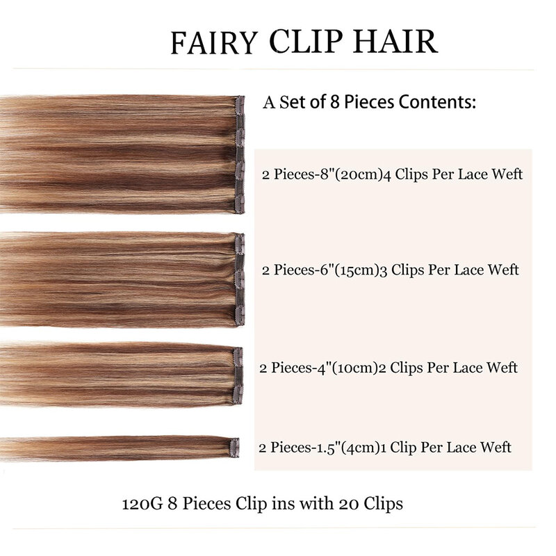Straight Clip In Hair Extension Human Hair Clip Ins Seamless Double Weft Clip In Hair Extensions for Women Color P4/27# 8PCS/Set