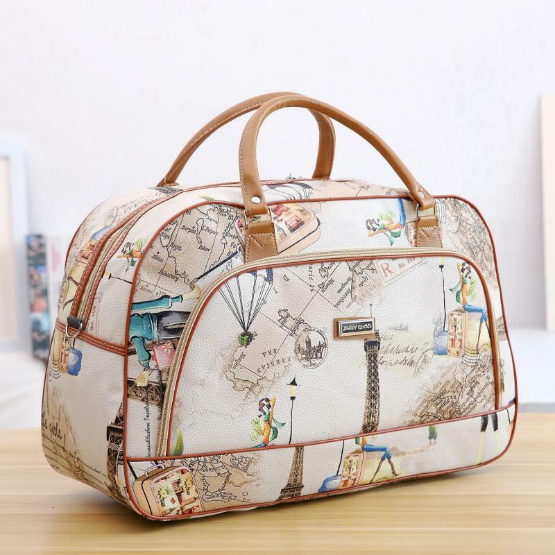 กระเป๋า tas Jinjing Travel สำหรับผู้หญิงหนัง PU แฟชั่นกระเป๋าใส่สัมภาระความจุขนาดใหญ่ถุงกระเป๋ากันน้ำกระเป๋าเดินทางวันหยุดสุดสัปดาห์แบบลำลอง