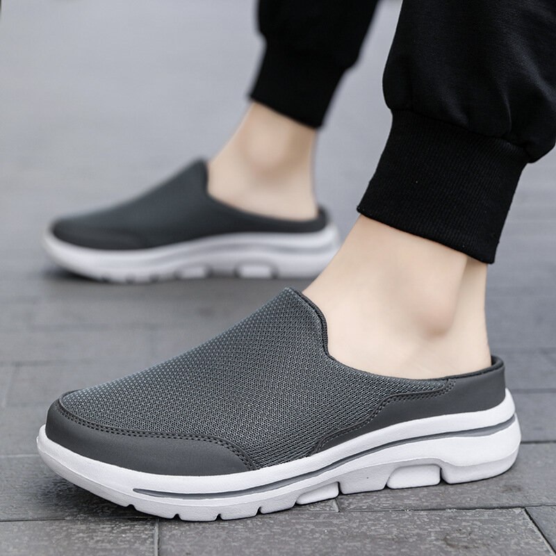 Men Casual Shoes Mesh Slip-On Solid Color Loafers Flat Slippers Summer Couple Shoes Half Slippers Plus Size Sandalias Zapatos