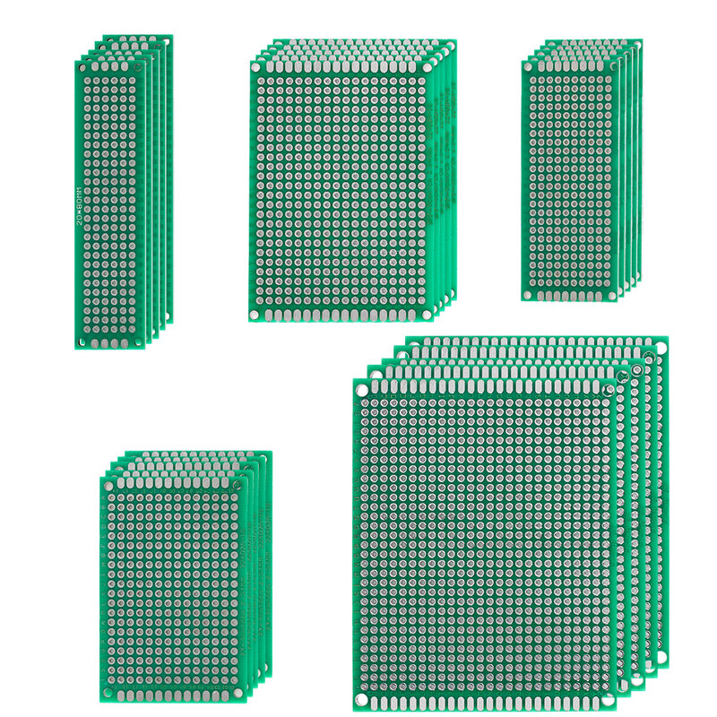 25pcs =5pcs*2x8 3x7 4x6 5x7 7x9cm,PCB Green Double-sided Board Kit Excellent Stability and Performance Diy Circuit Boards Set
