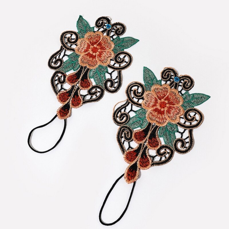 Luvas renda bordadas sem dedos capa pulso luvas florais ocas com laço dedo estilo étnico punhos curtos pulseira