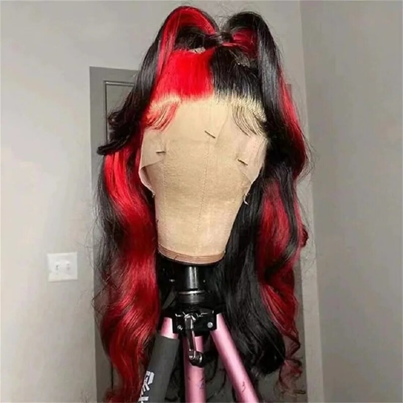Highlight Red With Black Lace Frontal Closure Wig Human Hair Ombre Color Brazilian Body Wave Lace Front Wig Preplucked for Women