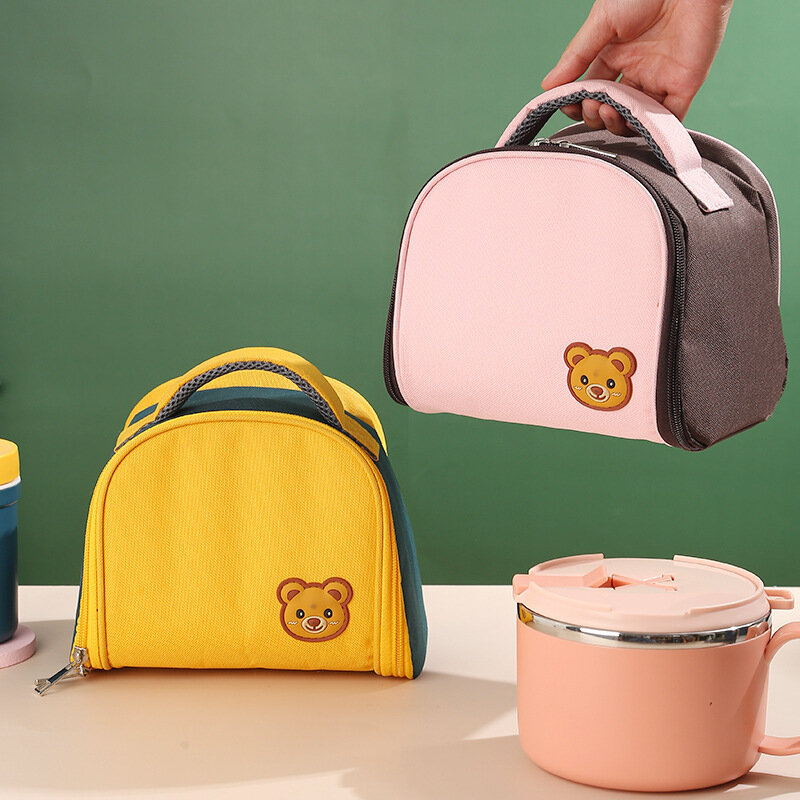 Изолированная обеденная сумка с милым медведем на молнии, термоланчбокс, сумка для завтрака, портативный школьный детский дорожный обеденный контейнер для пикника
