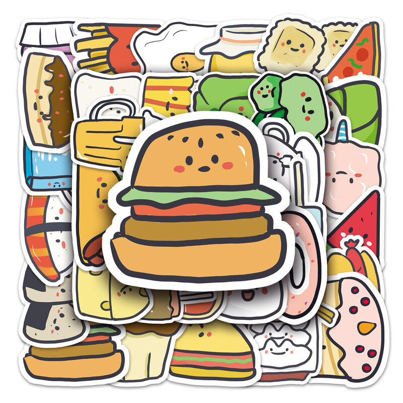 50 Stuks Handgeschilderde Food Serie Graffiti Stickers Geschikt Voor Laptop Helmen Desktop Decoratie Diy Stickers Speelgoed Groothandel