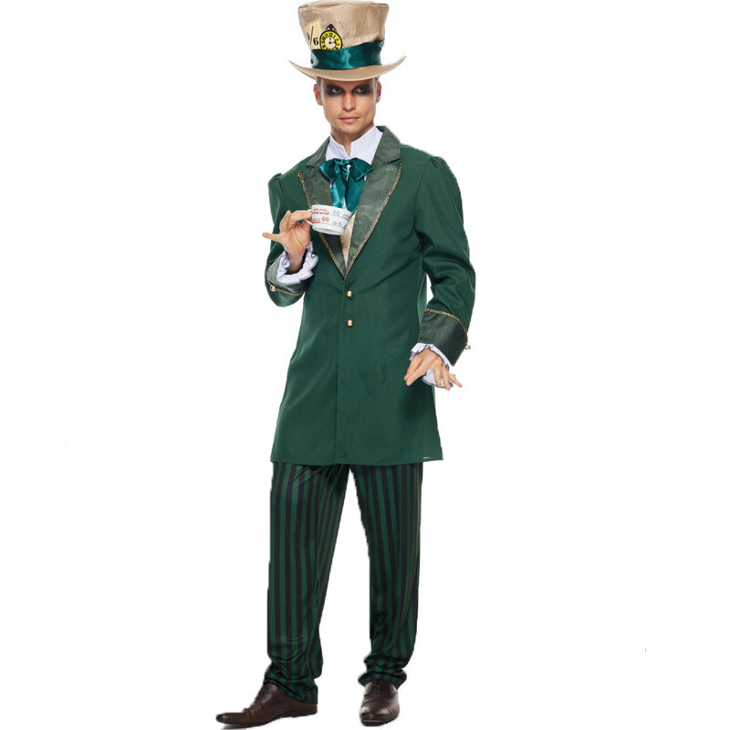 Mad Hatter play kostum penampilan teater, kostum pertunjukan teater, setelan badut Hatter gila