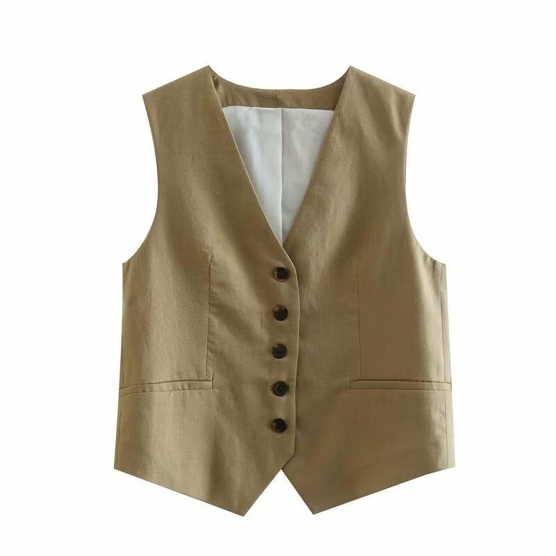 Nieuwe Dames V-Hals Single Breasted Mouwloos Vest Geplooide Casual Shorts