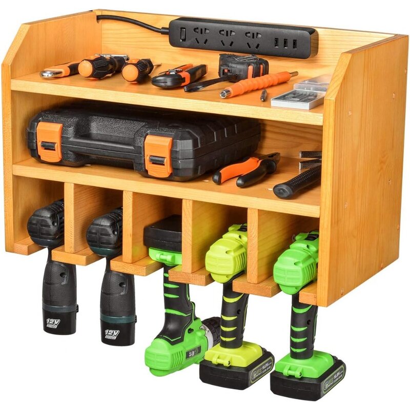 XCSOURCE Power Tools Storage Organizers Cabinets, Drill Charging Station, 5 Hanging Slots, Wall Mount Impact Drivers Dock Large